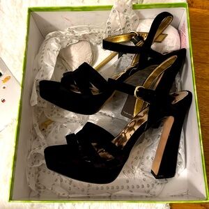 designer black velvet heels